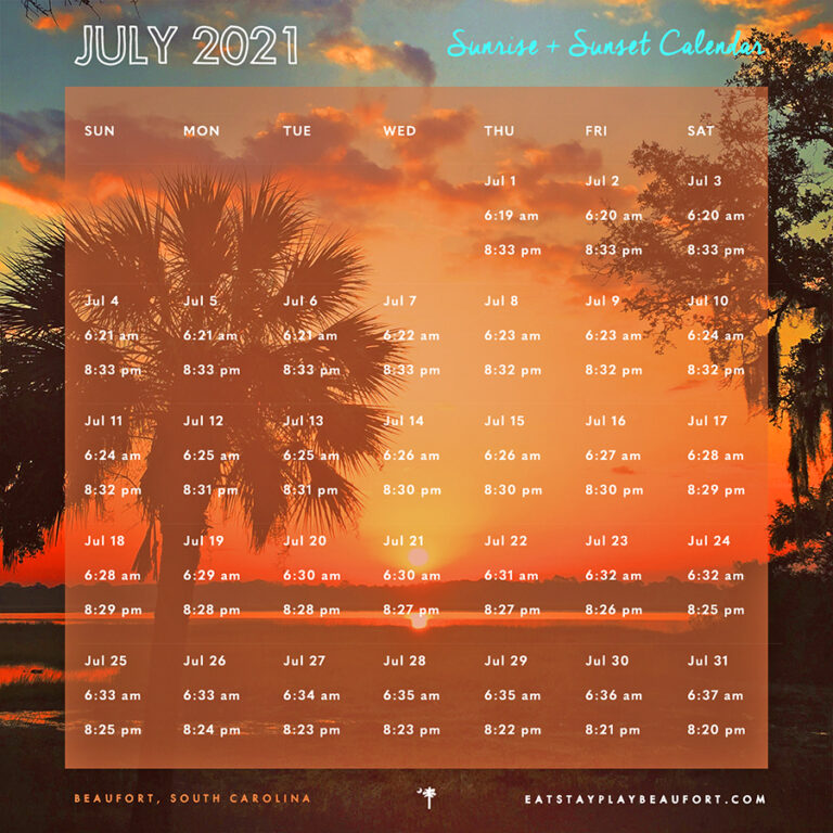 Beaufort SC Sunrise and Sunset Times Calendar ~ 2021