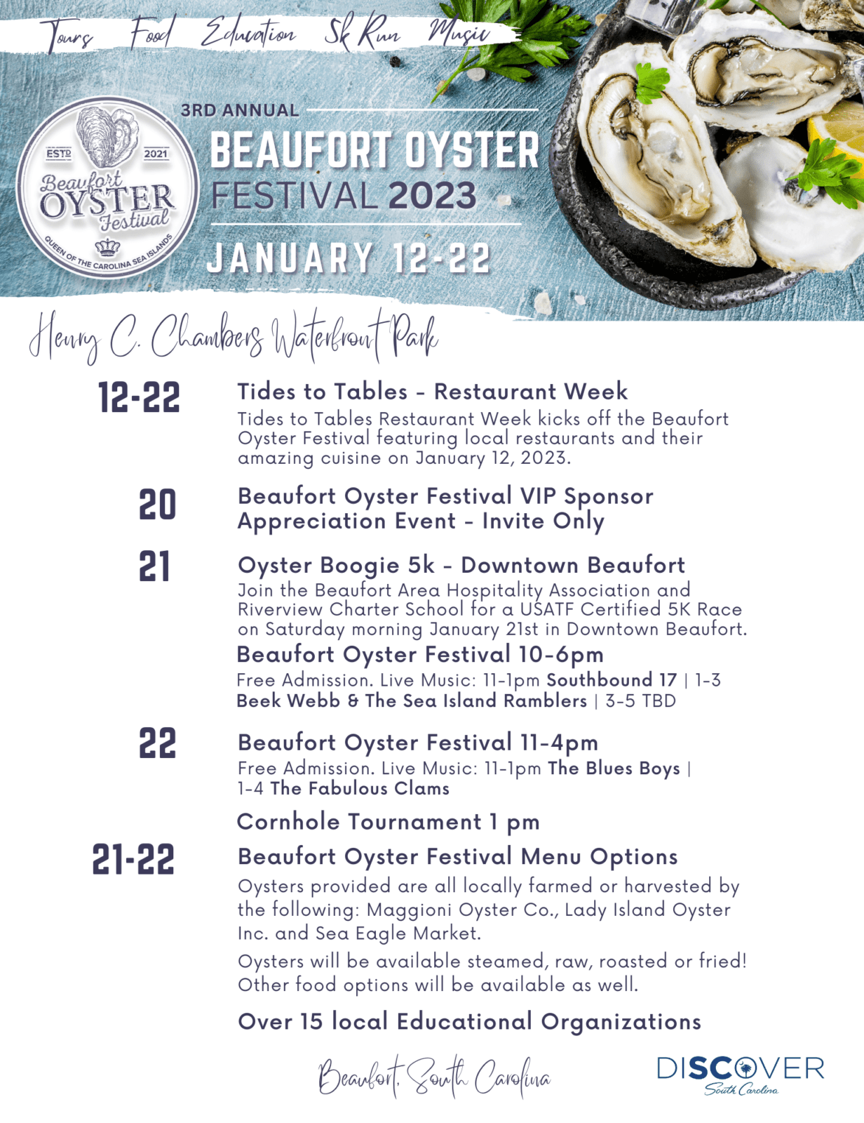 Get ready for a shuckin' good time at the 2023 Beaufort, SC Oyster Festival